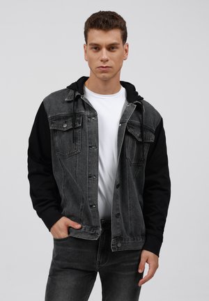 Pier One Denim jacket - washed black charcoal sleeves