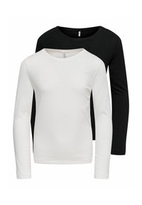 Langermede T-skjorter i svart og hvitt, med rund hals og et mykt, bomullsblandingsmateriale. Hver skjorte har en kroppsnær silhuett.