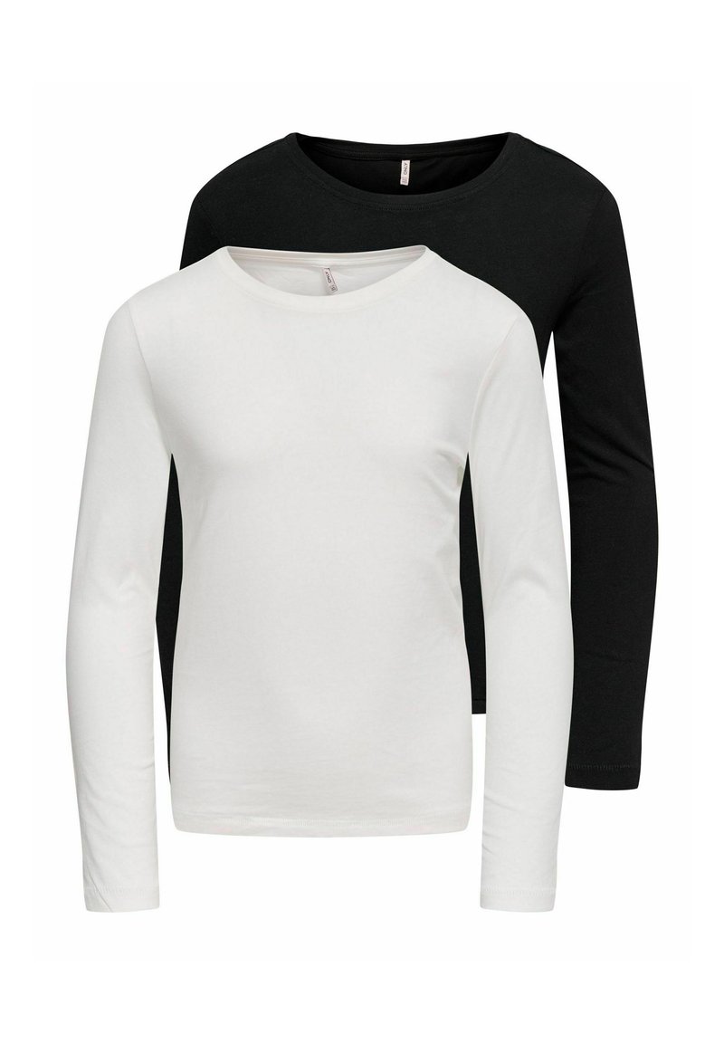 Langermede T-skjorter i svart og hvitt, med rund hals og et mykt, bomullsblandingsmateriale. Hver skjorte har en kroppsnær silhuett.