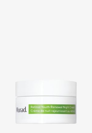 Murad Retinol Youth Renewal Nachtcreme in einem weißen runden Behälter mit grünem Etikett und schwarzem Text.