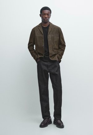 Leren jas - mottled light green