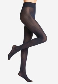 Collant neri con motivo a nido d'ape, texture semi-trasparente, vita alta per il comfort e finitura liscia sulla gamba.