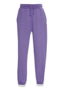 Lilla sweatpants lavet af blødt stof, med elastisk talje, snoretræk, sidelommer og tætsiddende benmanchetter.