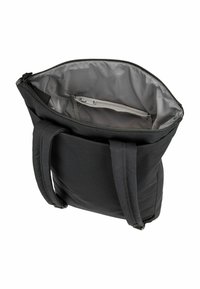 Bolsa de tela negra con asas resistentes, cierre con cremallera y un interior gris. Incluye un pequeño bolsillo con cremallera en el interior para organización.