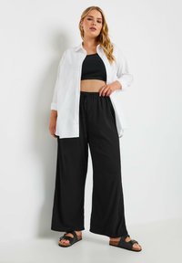 Yours Clothing TEXTURED WIDE LEG  - Broek - black