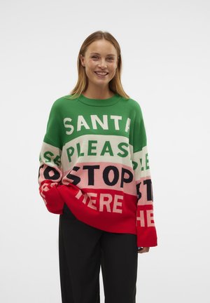 Vero Moda VMSANTATEXT LS O-NECK XMAS - Jumper - jelly bean detailw birch pink chinese red text as sample