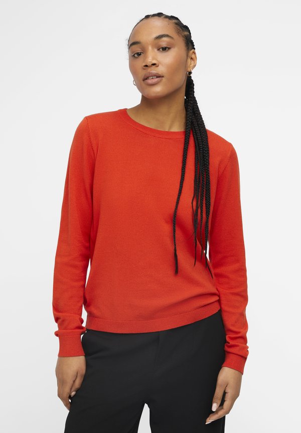 OBJTHESS LS O-NECK - Jumper - cherry tomatodetail melange