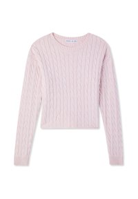 Maglione a maglia cable in rosa chiaro, dal design cropped, con maniche lunghe e polsini a coste, caratterizzato da motivi testurizzati in tutto il capo.