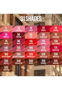 Palette-Raster mit 31 Brauntönen und Rottönen, jeweils mit einer Nummer und einem beschreibenden Namen wie Liebhaber, Pionier, Reisender und Champion beschriftet.