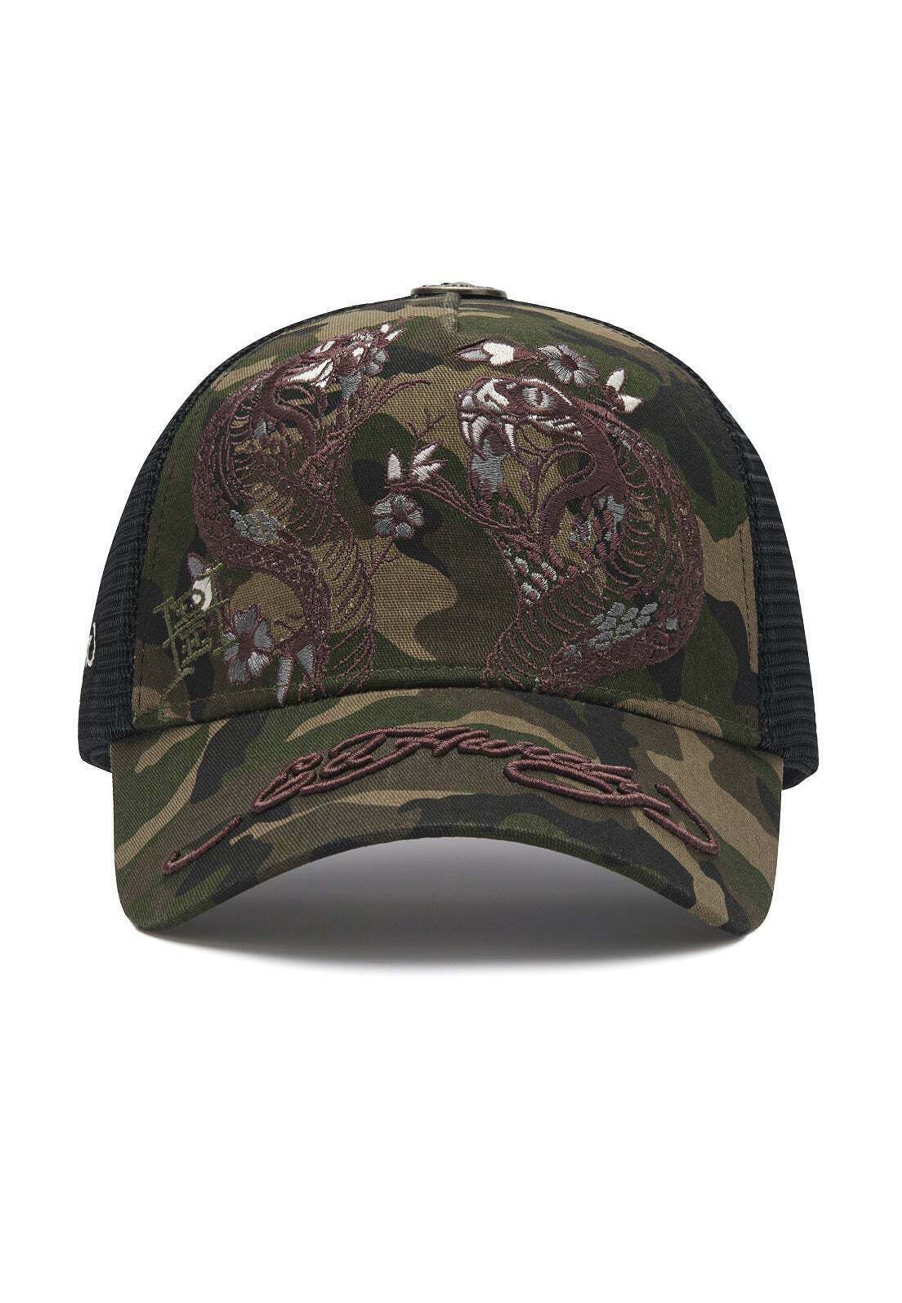 Ed Hardy UNISEX 2 SNAKES EMBROIDERED 5 PANEL TRUCKER CAP - Cap