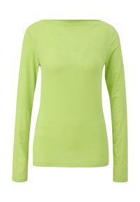 Langsleeve shirt in fel limoen groen, gemaakt van gladde, rekbare stof met een bootnek en een getailleerde silhouette.
