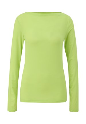 Langärmliges Shirt in leuchtendem Limettengrün, aus glattem, dehnbarem Stoff mit einem Bootsausschnitt und taillierter Silhouette.