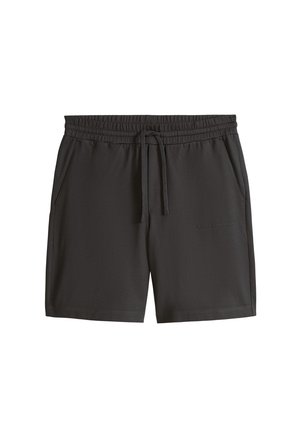 Zwarte casual shorts met elastische tailleband en trekkoord, zijzakken en subtiel logo op de rechterdij.