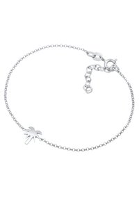 Silberarmband mit einer feinen Kette und einem Charm in Form eines Palmblatts. Die Kette verfügt über einen Karabinerhaken und verstellbare Glieder zur Größenanpassung.