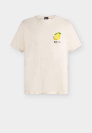 Flødefarvet t-shirt med korte ærmer, citronmotiv og teksten "Palermo" på venstre bryst.