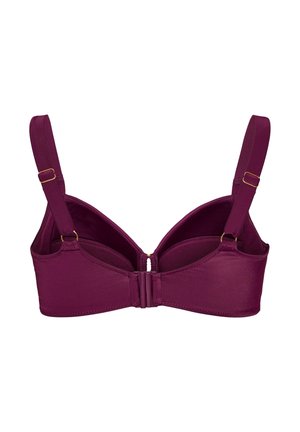 Soutien-gorge violet profond avec bretelles réglables et fermeture à agrafe dans le dos, montré de dos sur fond blanc.