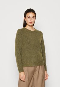 Selected Femme - LULU LS O-NECKB NOOS - Neule - dusky green/melange Pienoiskuva 1