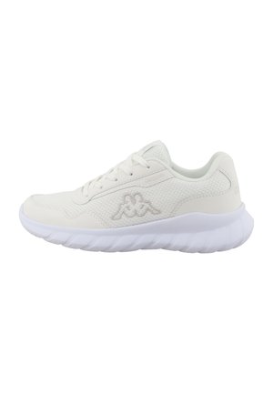 Weißer Sportschuh mit Mesh- und synthetischem Obermaterial, Schnürdesign und dicker, gepolsterter Sohle, mit Kappa-Logo an der Seite.