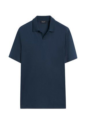 Massimo Dutti, 100% COTTON V-NECK KNIT POLO - Poloshirt - blue