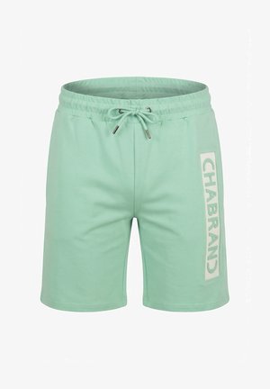 Pantalones cortos casuales para hombre en verde claro con cintura ajustable mediante cordón y logo vertical "CHABRAND" en la pierna izquierda.