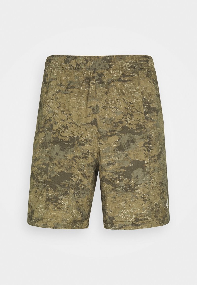 Shorts pour hommes mi-longueur au genou avec motif camouflage vert et marron et taille élastique.