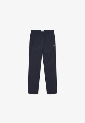 Housut juoksuun tummansinisestä kevyestä kankaasta, jossa on joustava vyötärö ja pieni brodeerattu logo etupuolella.