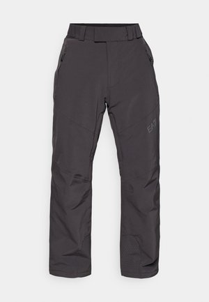 Pantaloni de schi rezistenți la apă, în gri închis, având un design drept, talie ajustabilă și accente texturate la tivuri.