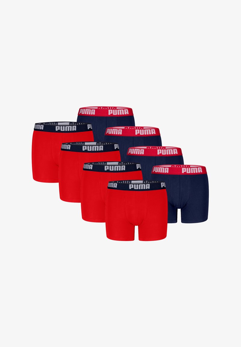 Sechs Paare Boxershorts in Rot und Marineblau. Glattes Baumwollmaterial, mit elastischem Bündchen mit dem Puma-Logo. Klassische Passform.
