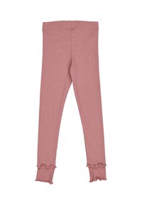 Leggings rosa a coste con un design aderente, dotati di orli arricciati alla caviglia e di una vita elasticizzata per il massimo comfort.