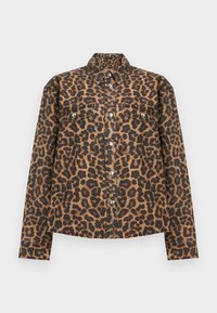 Πουκάμισο με κουμπιά και μακριά μανίκια, με καφέ και μαύρο σχέδιο λεοπάρδαλης, δύο τσέπες στο στήθος με καπάκια και κουμπιά, και κλασικό γιακά.