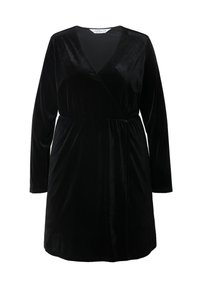 MINI COUPE ÉVASÉE, EFFET CACHE-CŒUR MANCHES LONGUES - Jurk - black