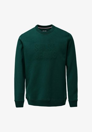 Zelena dukserica s teksturiranim logom "SALSA JEANS" sprijeda, okruglim izrezom i rebrastim rukavima i rubom. Izrađeno od mekog materijala.