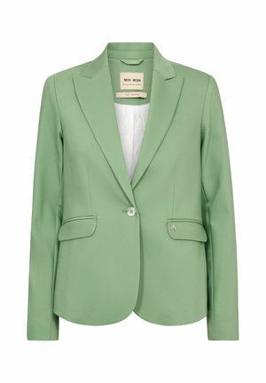 Gaiši zaļš sieviešu žakete ar izgriezuma apkaklēm, vienu pogu aizdari, atloks kabatām un baltu iekšējo oderi.