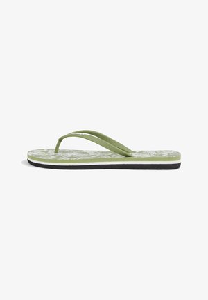 Green flip-flop with a textured, patterned footbed, thin straps, and a black sole. PVC-free material and lightweight design.