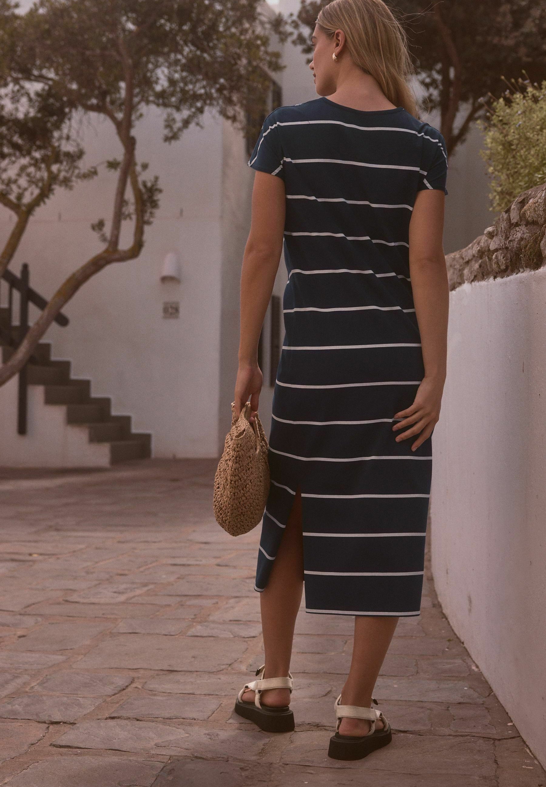 army dress blues with bow tie Multi Stripe One Shoulder Dress with Cutout Waist Detail 2X