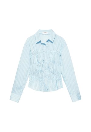 PULL&BEAR, STRIPED LONG SLEEVE WITH GATHERED DETAIL - SHIRT - Chemisier - light blue