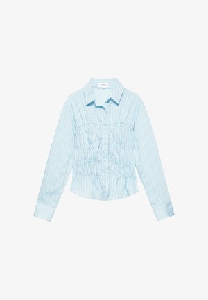 PULL&BEAR, STRIPED LONG SLEEVE WITH GATHERED DETAIL - SHIRT - Chemisier - light blue