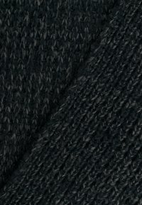 Gebreid textiel in donkere zwart- en grijstinten, met een gestructureerd, geweven patroon met variërende diktes door de stof.