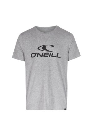 Grå kortærmet bomulds t-shirt med et stort sort "O'NEILL" logo-design på fronten, rund halsudskæring og afslappet pasform.