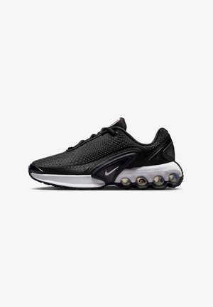 Pantofi sport negri din plasă cu talpă albă, dotati cu pernuțe de aer rotunde, branding subtile și o textură specială pe materialul superior.