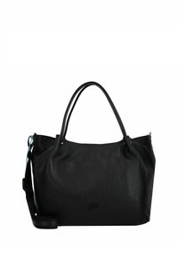 Borsa a tracolla in pelle nera con finitura strutturata, con doppio manico e tracolla rimovibile. Presenta un logo impresso sul frontal.