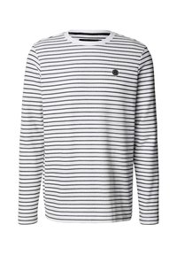 Langarmig gestreept shirt van katoen; met horizontale zwarte strepen op een witte achtergrond en een klein logo op de borst.