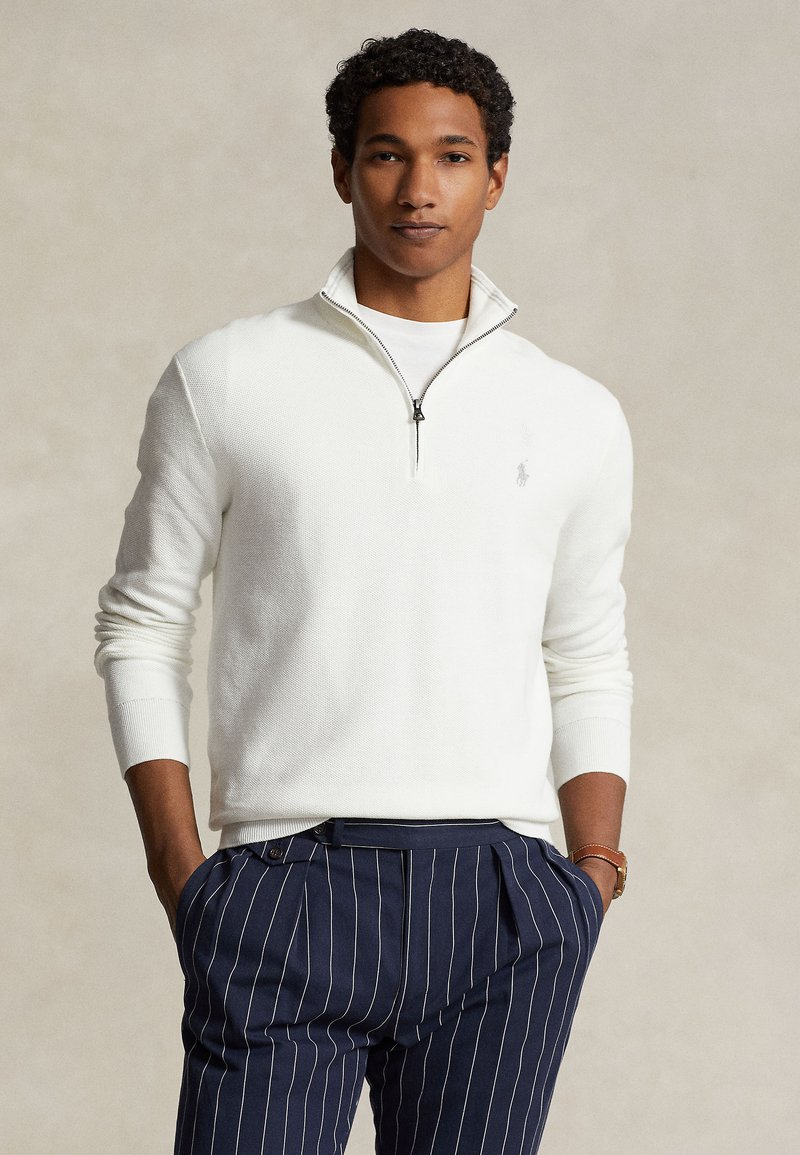 Polo Ralph Lauren MESH KNIT COTTON QUARTER-ZIP SWEATER - Pulóver - deckwash white