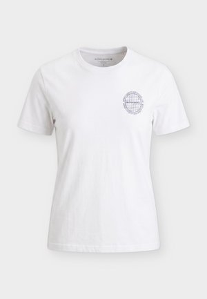 Fehér rövid ujjú, kerek nyakú póló, bal mellrészen kis tengerészkék, kör alakú Björn Borg logóval és szöveggel.