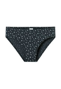 Black cotton underwear featuring a floral print in light blue and white. The design includes a classic brief shape with soft elastic edges.
