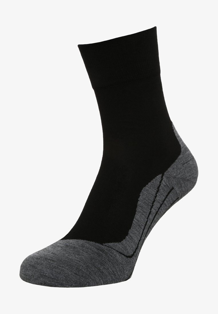 Svart och grå ankelstrumpa med en slät textur, ribbad mudd och en kontrasterande mörkgrå häl med ett mönstrat design.