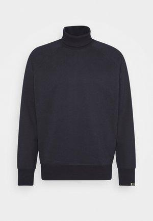 Sweat-shirt noir à manches longues avec col roulé, poignets et ourlet côtelés, présenté sur fond blanc.