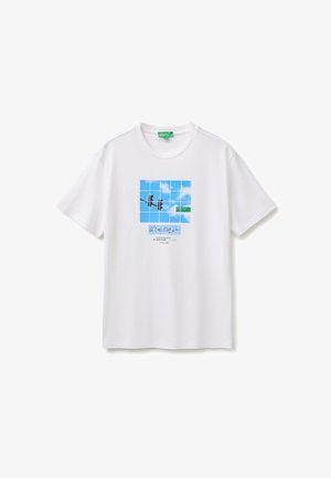 United Colors of Benetton, TOP WITH LOGO, REGULAR FIT. LOGO PRINT ON FRONT.. - T-shirt con stampa - off-white