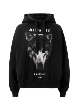 Felpa nera con cappuccio realizzata in morbido cotone, caratterizzata da una grande grafica di un lupo e da un testo bianco che recita "All Saints Spitalfields London" sulla parte anteriore.
