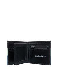 Zwarte portemonnee met kleurrijke accenten. Kenmerken zijn onder andere kaartvakjes, een doorzichtig ID-venster en een ritsvak. Gemaakt van duurzaam materiaal.